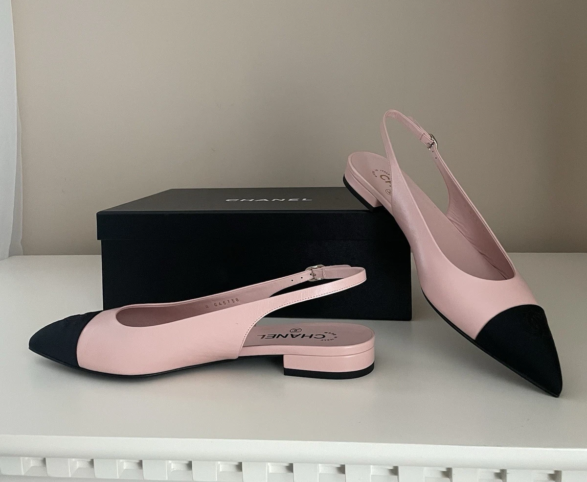 CHANEL フラットシューズ ピンク ブラック CHANEL Ballet Shoes Flat Pink Black Leather CC coco Mark size EU