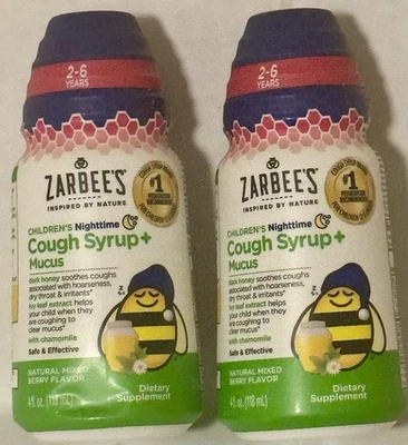 Lot Of 2 Zarbee's Children’s Nighttime Cough Syrup + Mucus 4oz Exp 11/2026 - Image 1 of 4