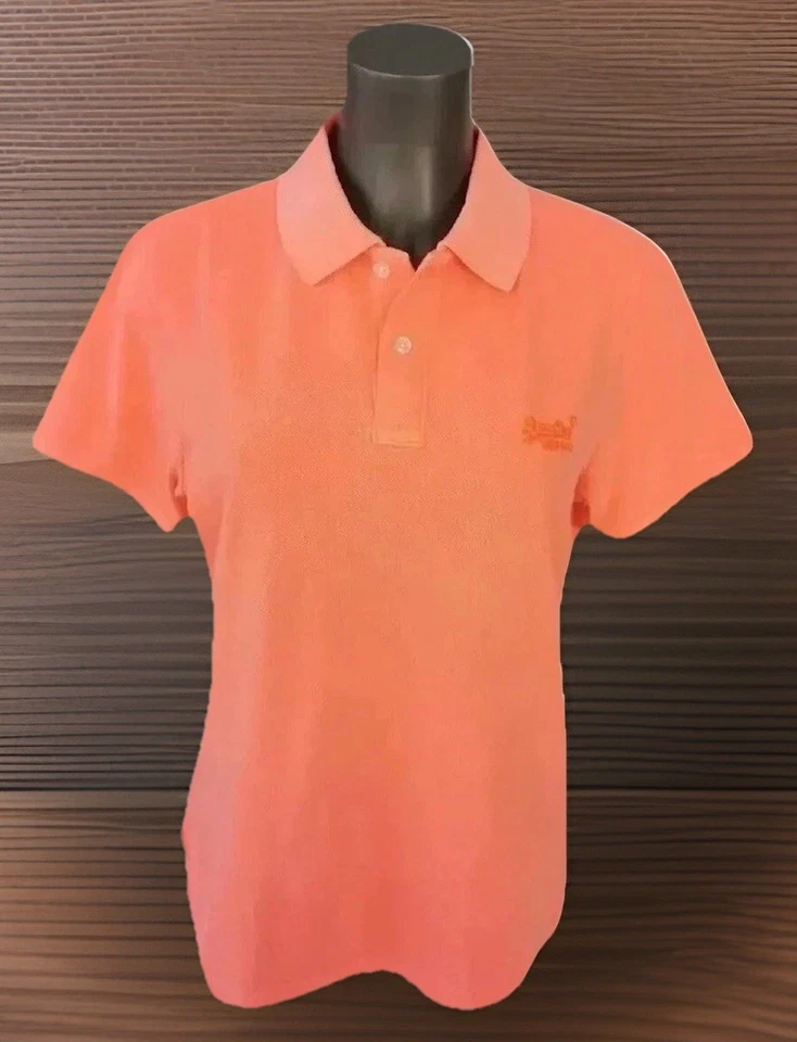 Damen Polo Shirt v. Superdry M und L kurzarm neon koralle orange Baumwolle