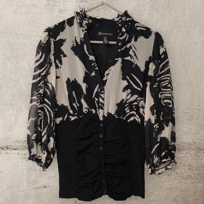 Blusa para mujer INC International Concepts mezcla de seda acanalada botón delantero talla 10 Foto 1 de 4