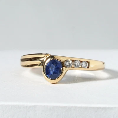 Anillo Vintage Natural Aciano Zafiro Azul Diamante Oro Amarillo 18k Talla 6.75 Foto 1 de 4