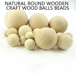 Natural Round Wooden Craft Wood Balls Beads With No Hole 6mm - 90mm Diameter DIY - Picture 1 of 10