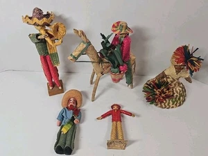VINTAGE mexikanische STROHPALMBLATT Figur Mann & Pferd Volkskunst 5 Puppen LOT # 1086 - Bild 1 von 24