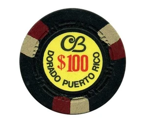 Chip CERROMAR BEACH CB Negro 3RdWht DORADO Puerto Rico Bud Jones $100 - Imagen 1 de 2