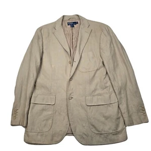 Polo Ralph Lauren Linen Sport Coat Mens Medium Tan Working Buttons 3 Roll 2 Vtg - Picture 1 of 13