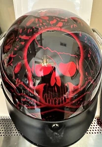 Half Shell custom DOT air brushed Motorcycle Helmet Size medium Skulls Red - Picture 1 of 13
