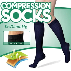6 Pair- Support Women Firm Compression Hose Opaque Knee High Wide Calf Stockings - Picture 1 of 12