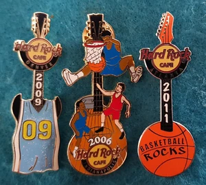 SET BASKETBALL ATLANTA DENVER INDIANAPOLIS GUITARS Hard Rock Cafe 3 PINS LOT - Picture 1 of 1
