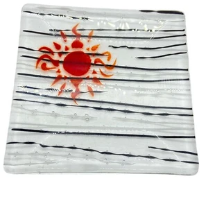 Sun Art Glass Plate Fused Glass Vintage White Black Red Square Shape Decorative - Picture 1 of 5