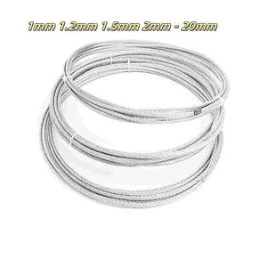 STAINLESS Steel A2 304 Wire Rope Cable Rigging 7×19 1mm 1.2mm 1.5mm 2mm - 20mm - Picture 1 of 23