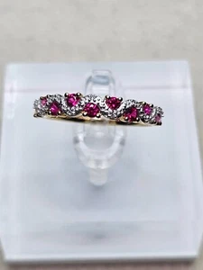 Anillo banda diamantes y rubíes 9kt talla N1/2 (1,49 g) - Imagen 1 de 11