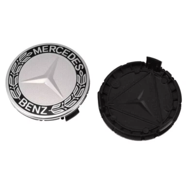Tapacubos centrales de rueda Mercedes Benz 4 cromados/negros originales OEM logotipo de 75 mm Foto 1 de 4