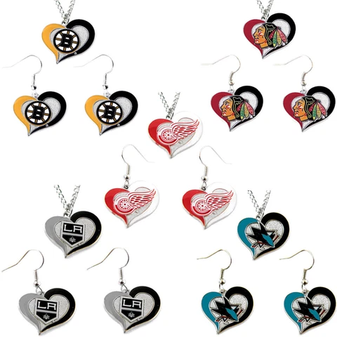 swirl heart necklace earring combo set charm NHL PICK YOUR TEAM Cover