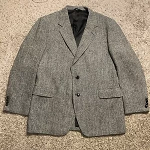 Blazer cappotto sportivo Kuppenheimer Harris tweed 50L uomo grigio spina di pesce 100% lana - Foto 1 di 14