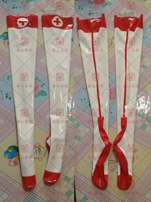 Medias largas de goma látex hasta el muslo con adornos medias de enfermera 0,4 mm Foto 1 de 4