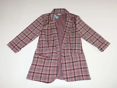 Chaqueta Blazer Para Mujer Maurices Sin Botones Mediana Nueva Con Etiquetas A Cuadros Mangas 3/4 Beige Rojo Foto 1 de 4