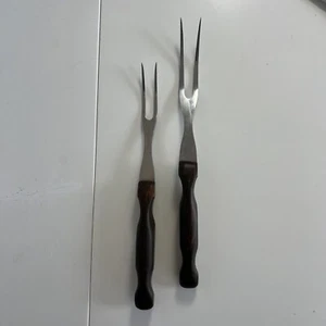 Vintage- CUTCO #1026 Carving Fork #1027 Turning Fork Brown Swirl. USA - Picture 1 of 5
