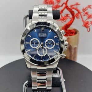 BOSS MENS 1512963 WATCH STAINLESS STEEL SILVER BRACELET BLUE DIAL SILVER CASE - Picture 1 of 6