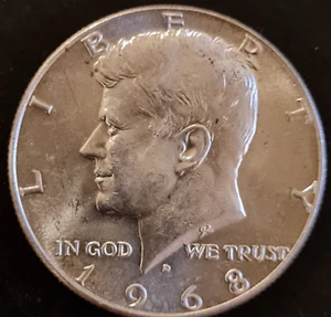 JFK HALF DOLLAR - 1968 D - 40% SILVER - UNC - FREE SHIPPING - Picture 1 of 2