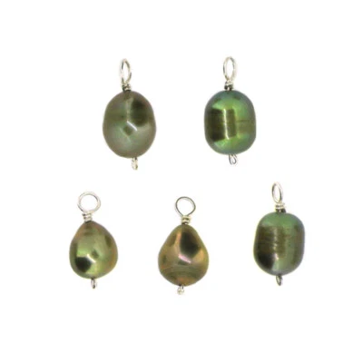 Green Dyed Freshwater Pearl Charm Bead-Wire Wrapped Green Pearl Charm (5 pieces) - Image 1 of 3