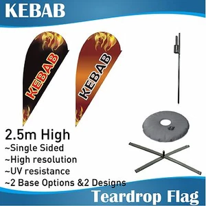 2.5m Outdoor KEBAB Flag Teardrop Banner Teardrop Flag with Base - Picture 1 of 11