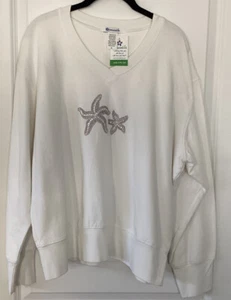 Periwinkles White V Neck L/S Starfish Sweatshirt In Size XL.NWT - Picture 1 of 3