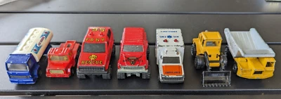Loose 7 MAJORETTE 1/64 NYFD rescue & ambulance, tanker, front loader, Mad Bull + - Image 1 of 4