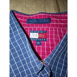 Tommy Hilfiger men's blue and red color block long sleeve checker shirt size 14 - Picture 1 of 7