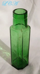 Rare SMALL SIZE antique EMERALD GREEN 8 sided CAPERS blown glass BOTTLE - Picture 1 of 2