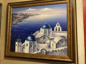 Santorini Greece Sz 29X25 Original Oil art painting On Canvas Framed - Picture 1 of 12