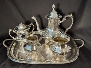 LANCASTER ROSE 4 PIECE SILVER TEA SET and TRAY Both Made By Poole - Picture 1 of 16