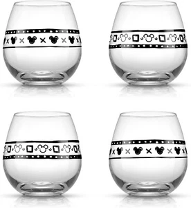 JoyJolt Disney Mickey Mouse Geo Picnic Stemless Wine Glasses - 15 Oz - Set of 4 - Picture 1 of 4