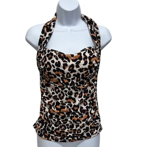Bademode Neu mit Etikett Leopardenmuster gepolstert Neckholder Bikini Oberteil Damen Gr. L Bauchkontrolle - Bild 1 von 7