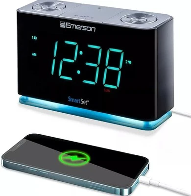 Emerson SmartSet Alarm Clock Radio with Bluetooth Speaker Charging Station USB - Image 1 of 4