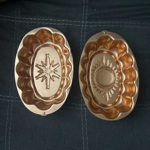 Vintage Kupfer Aluminium Oval Gelee Backformen 2er Set Winter und Sommer - Bild 1 von 4