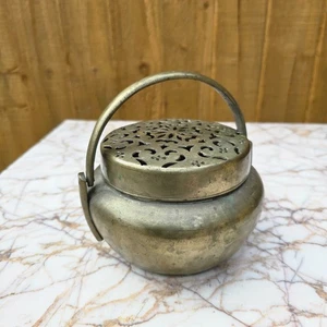 Chinese Antique Paktong Hand warmer Openwork cover FINE C19th QING Censer - Picture 1 of 8