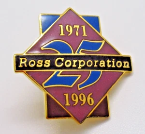 Ross Corporation Lapel Pin 25 Years 1971–1996 Gold Tone ASI 66690 Cloisonné - Imagen 1 de 7