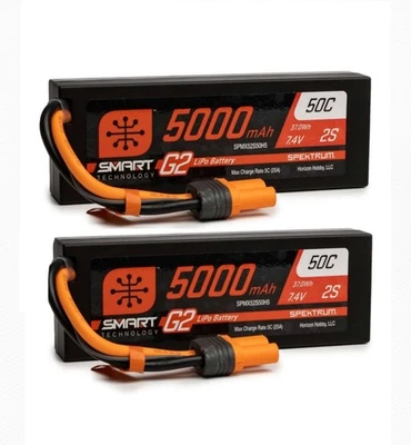 Spektrum 7.4V 5000mAh 2S 50C Smart LiPo G2 Hard Case IC5 - SPMX52S50H5 (2 pack) - Image 1 of 4