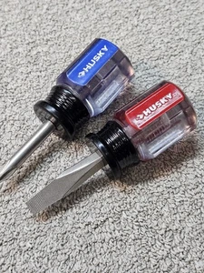 Husky Stubby 2 Piece Screwdriver Set 1/4" Slotted ,  #2 Phillips Made In the USA - Picture 1 of 7