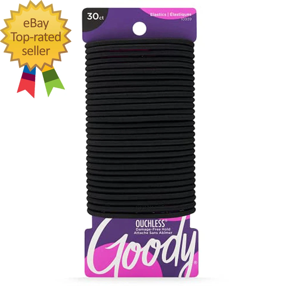 Goody Ouchless Elastic Hair Ties - 30 Ct Black 4MM Rubber Bands for Hair Pain