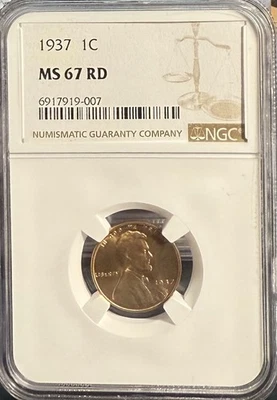 1937 Lincoln Wheat Cent Gem Brilliant Uncirculated NGC MS 67 RD - Image 1 of 4