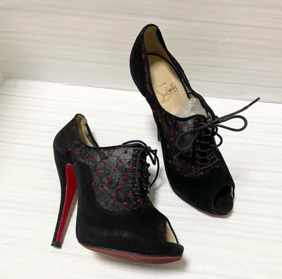 Christian Louboutin Tacones Altos Talla: 6 Negro Gamuza y Encaje [En muy buen estado] Envío desde JAPÓN Foto 1 de 4