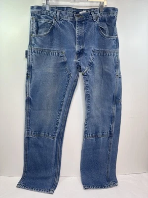 VTG KEY US Men’s 38 x 34 100% Cotton Denim Double Knee Logger Jeans DISTRESSED - Image 1 of 4