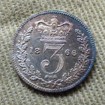 Victoria Threepence 1866 Silver High Grade A/UNC 3D Face Lines Obverse (myrefn61 - Image 1 of 3