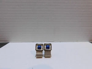 Vintage Swank Silver Tone Mesh Wrap Light Blue Rhinestone Cuff Links - Picture 1 of 3