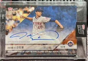 2018 Topps Now Jacob DeGrom Autographed Card. 31/49 - Picture 1 of 5