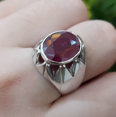 Handmade Sterling Design Big Ruby Ring Gift Band New Design Ruby Ring For Men - Image 1 of 4
