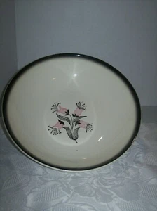 MID CENTURY MODERN WITH A BLACK RIM AND A PINK AND BLACK TULIPS DESIGN 9" BOWL - - Picture 1 of 2