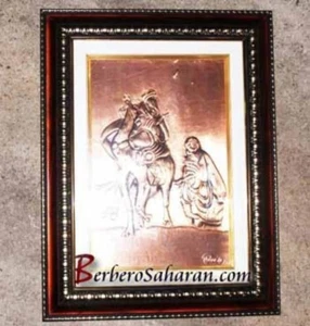 A Tuareg man on a camel and a women chatting in the sahara desert - 3D Copper ar - Picture 1 of 1