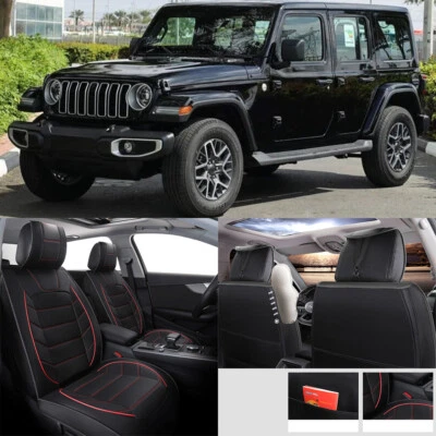 Red Car 2 Seat Covers Deluxe PU Leather Front Cushion Covers for Jeep Wrangler - Image 1 of 4